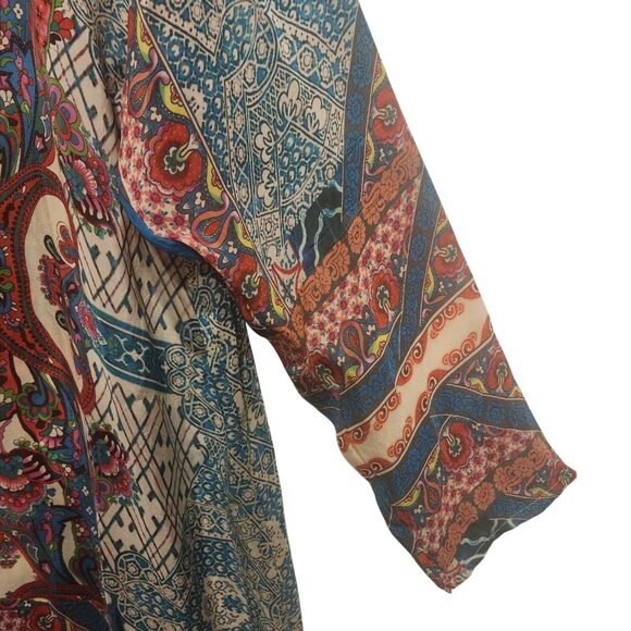 Johnny Was 100% Silk Georgette Paisley Crinkle Tunic Blouse Top Plus Size 1X - Picture 11 of 12